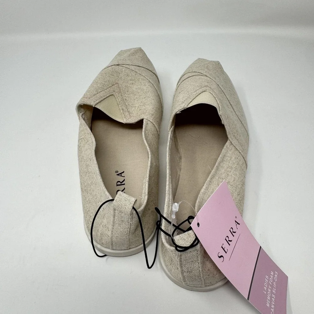 Serra Shoes Womens Size 10 Beige Canvas Slip On Flats Casual Lightweight Travel